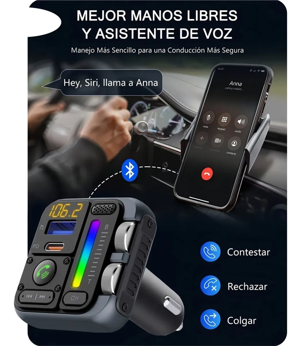 Transmisor Bluetooth para coche con carga rápida USB | Zaligan