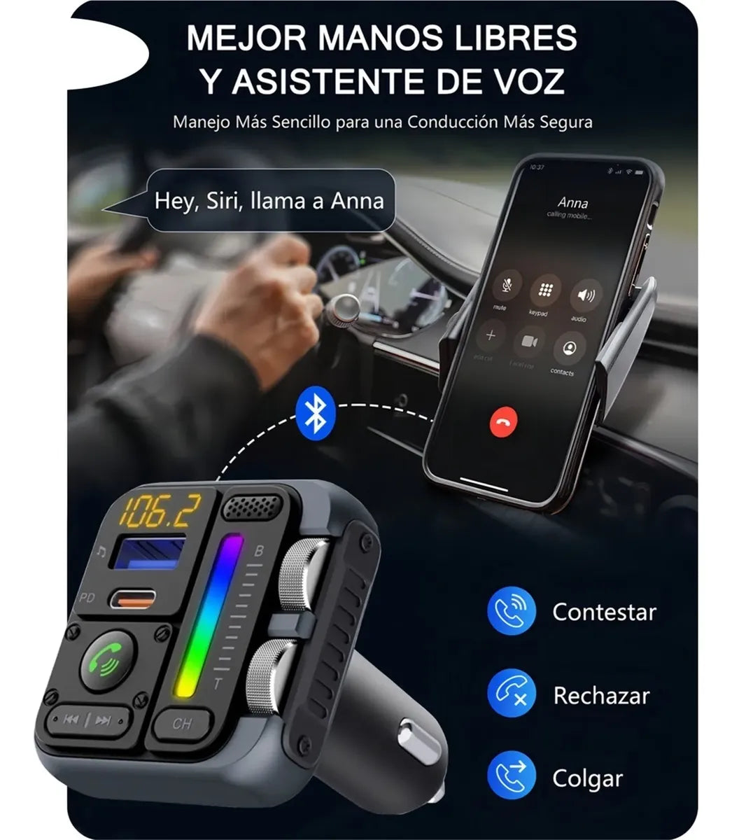 Transmisor Bluetooth para coche con carga rápida USB | Zaligan
