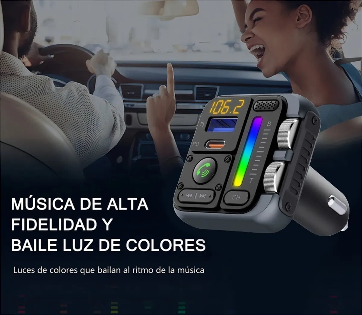 Transmisor Bluetooth para coche con carga rápida USB | Zaligan