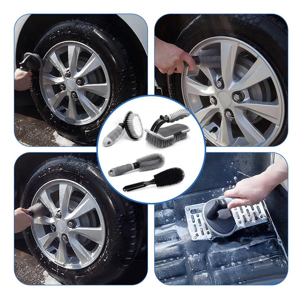 Kit de 4 cepillos para limpieza de llantas y neumáticos | Selección Zaligan
